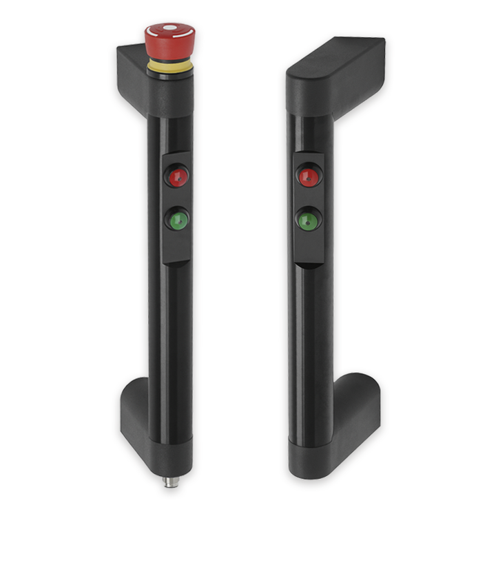 Kraus & Naimer Controls: Funktionsgriff FH7-ST02 und FH7-ST05 mit LED Drucktastern und Not-Halt