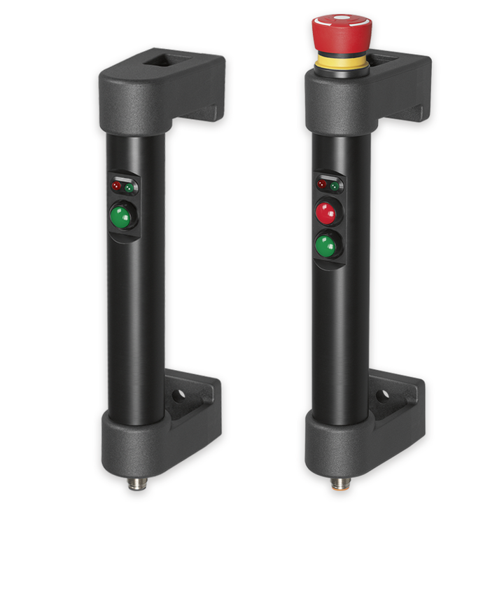 Kraus & Naimer Controls: Funktionsgriff FH16-ST01S und FH16-ST05S mit Drucktastern, separaten LED Meldeleuchten und Not-Halt, Polyamid PA 6