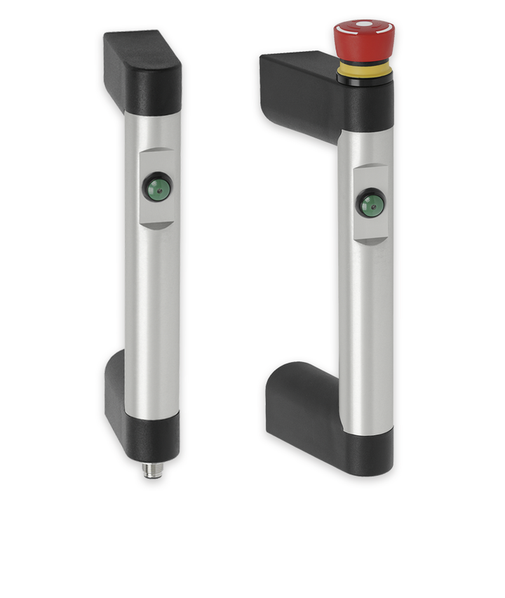 Kraus & Naimer Controls: Funktionsgriff FH7-ST01 und FH7-ST04 mit LED Drucktaster und Not-Halt
